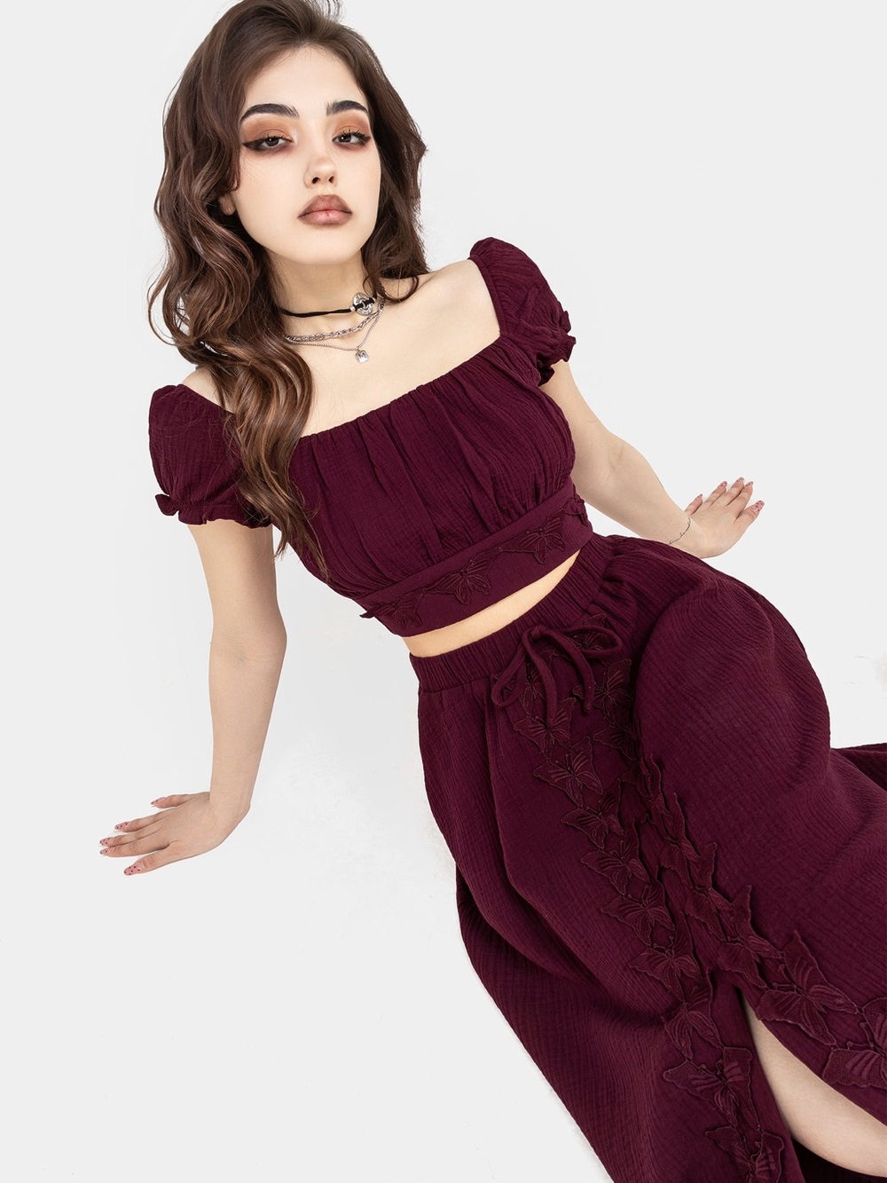 Disturbia Psyche Textured Crop Top, Wine, Size 6, EUC